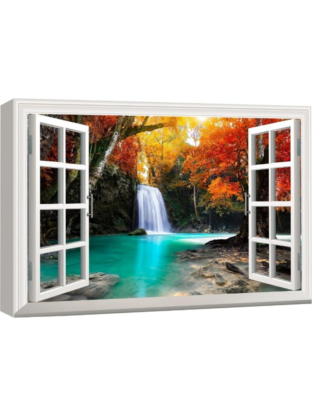 Colorful Fall Waterfall Canvas Art - Scenic Nature Landscape for Living Room